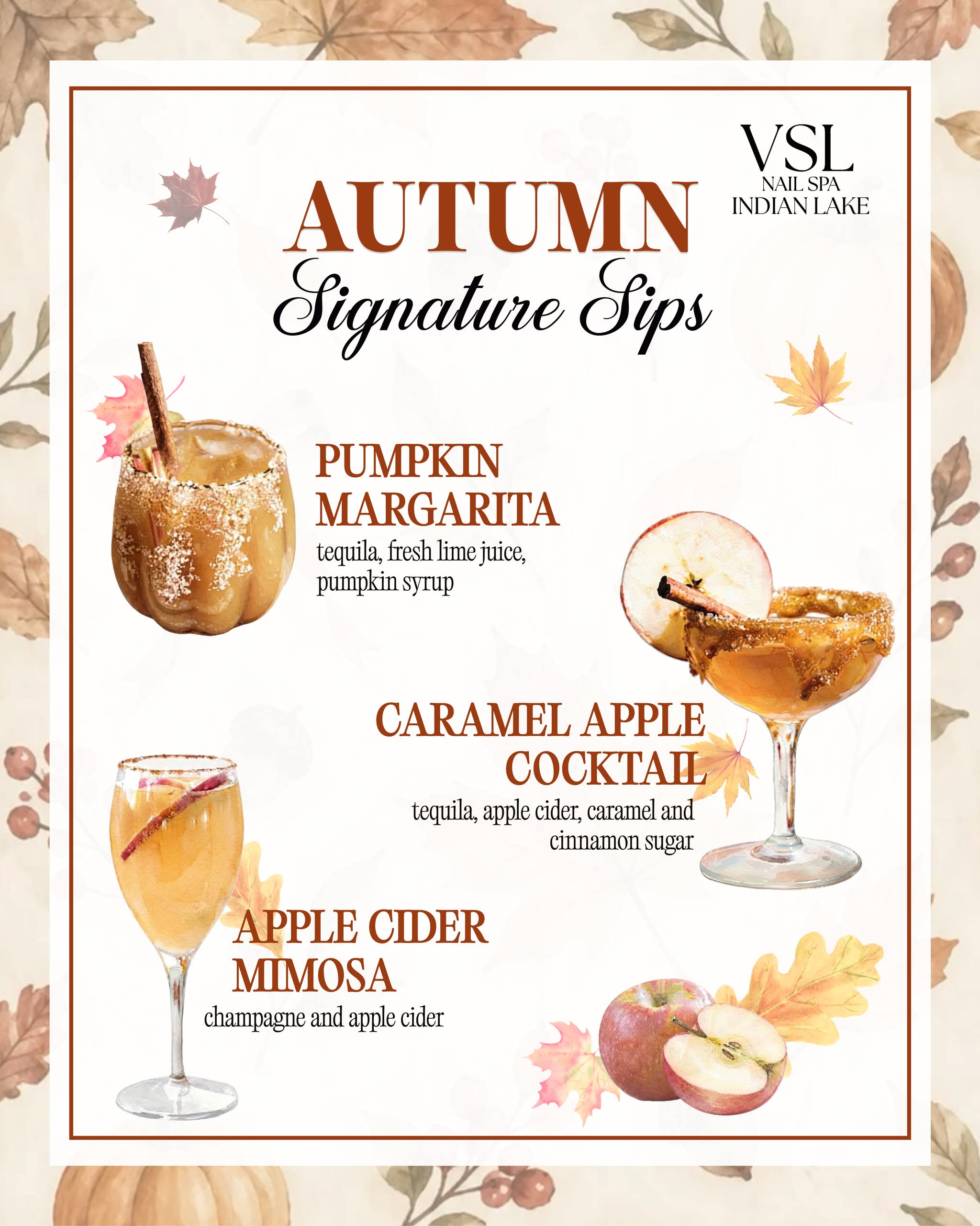 Drink Menu | VSL Nail Spa Hendersonville at Indian Lake